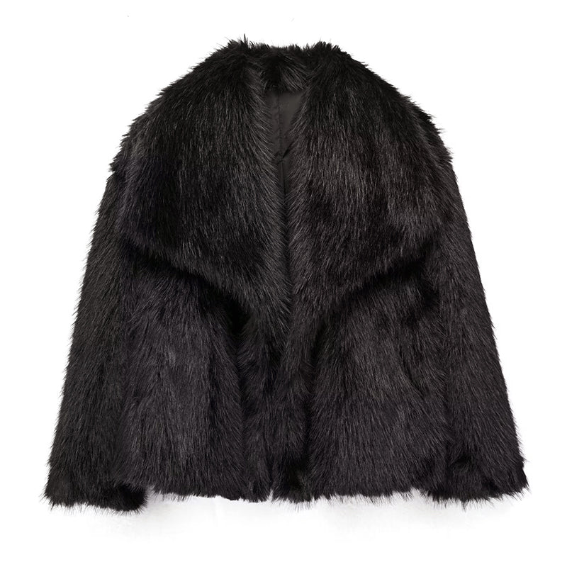 Stilla | Kort Skåret Faux-Fur-Jakke med Overdimensioneret Krave