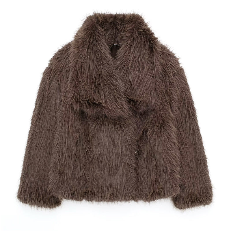 Stilla | Kort Skåret Faux-Fur-Jakke med Overdimensioneret Krave
