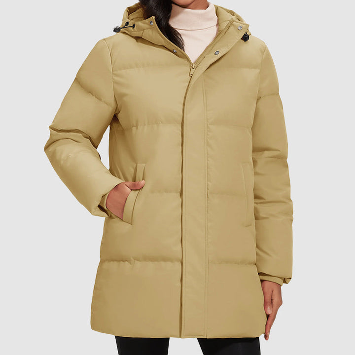 Stilla | Lang Steppet Puffer-Jakke med Dunfyldning