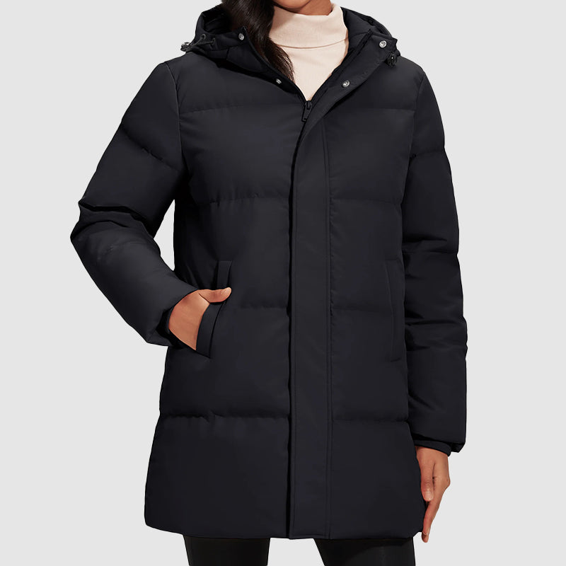 Stilla | Lang Steppet Puffer-Jakke med Dunfyldning