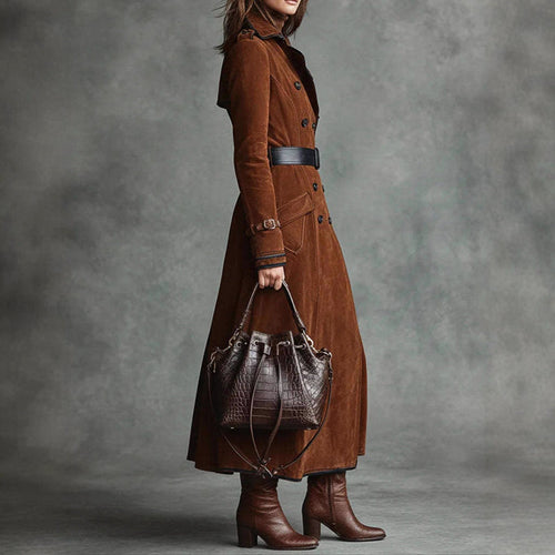 Stilla | Lang Wildleder-Style Trenchcoat med Dobbelt Række Design