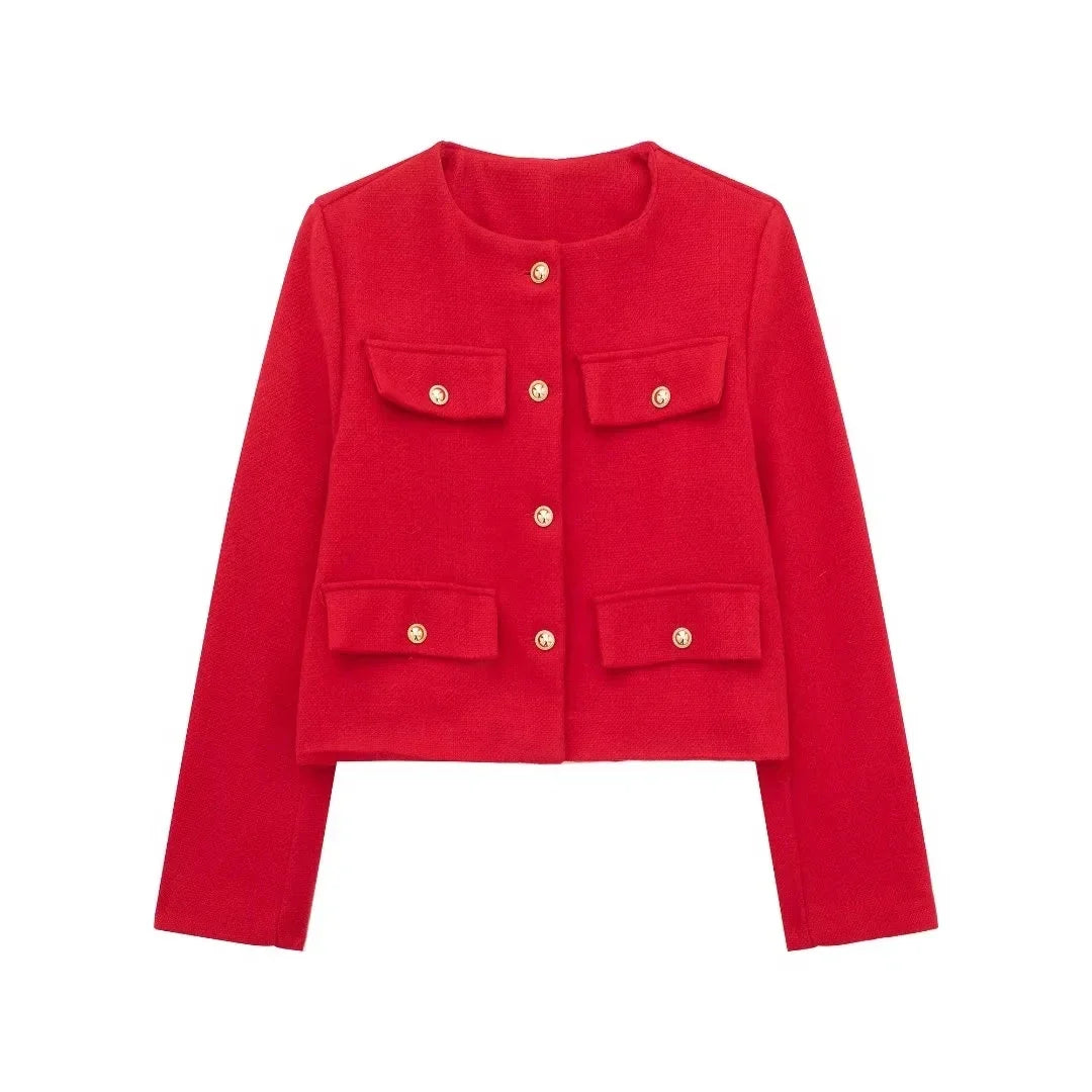 Stilla | Korte uldjakke blazer med knap og lomme detalje