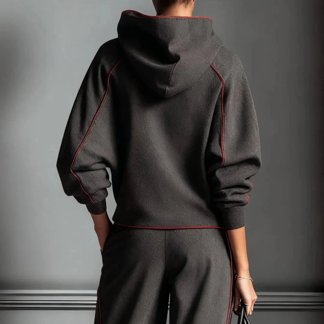 Stilla | Charcoal Red Kontrast Bind Hoodie