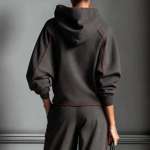 Stilla | Charcoal Red Kontrast Bind Hoodie