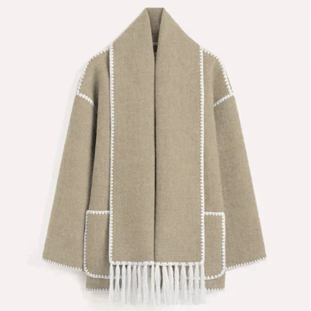 Stilla | Jakke - Elegant Oversized Design med Tørklæde-Fringe-Detalje