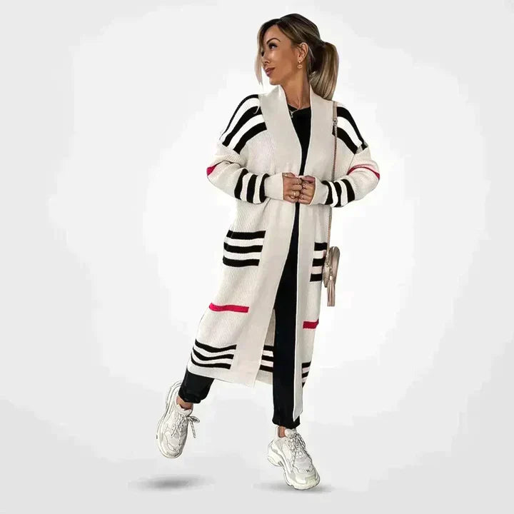 Stilla | elegant lang strik cardigan med striber