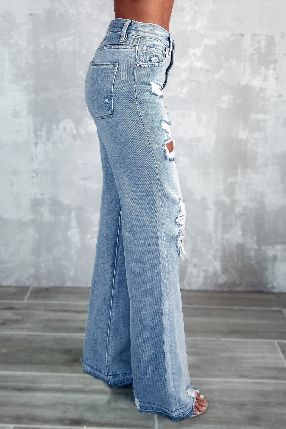 Stilla | Blå Vintage Slidte Rivne Bred Ben Jeans