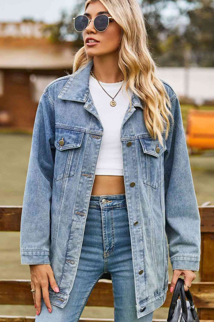 Stilla | Kravehals Denim Jakke Med Lommer