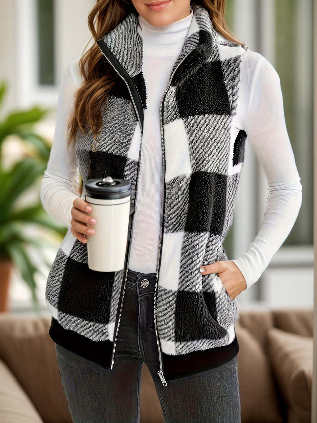 Stilla | Ternet Veste Frakke Med Lommer og Lynlås
