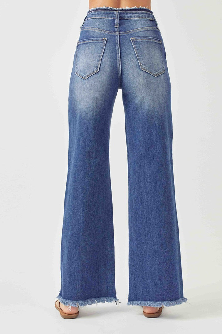 Stilla | Højtaljede råkant brede ben jeans