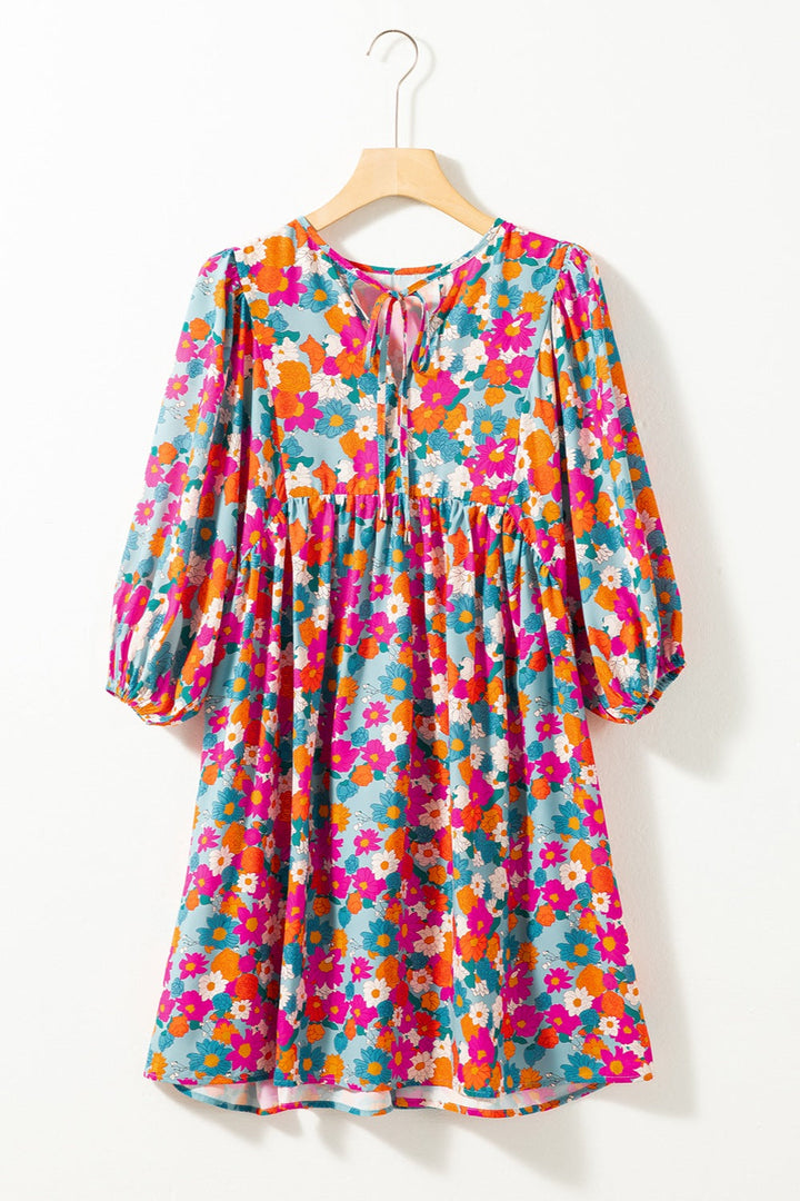 Stilla | Tie Neck Puff Sleeve Mini Dress