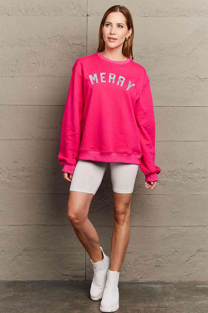Stilla | Love Full Size Merry Graphic Sweatshirt