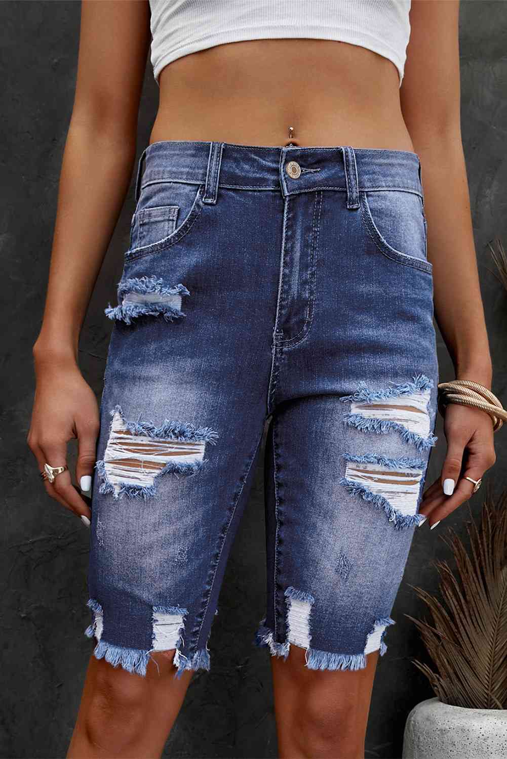 Stilla | Flossede Kant Denim Bermuda Shorts