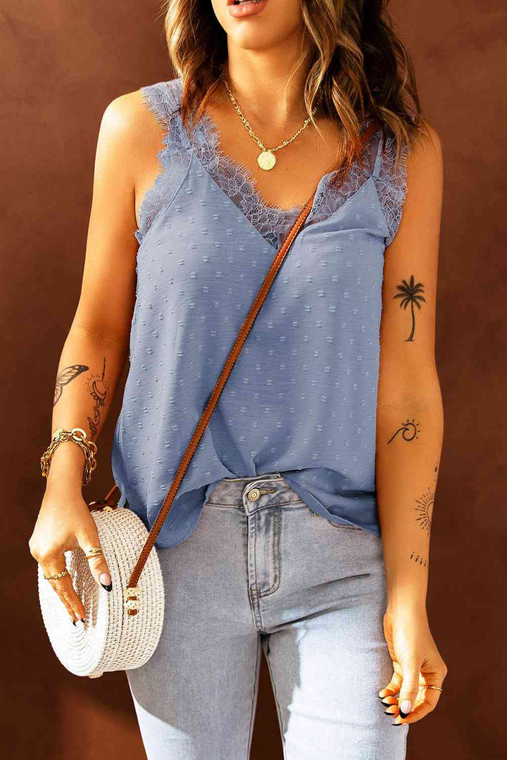Stilla | Swiss Dot Blonde Kant Trim V-hals Tank