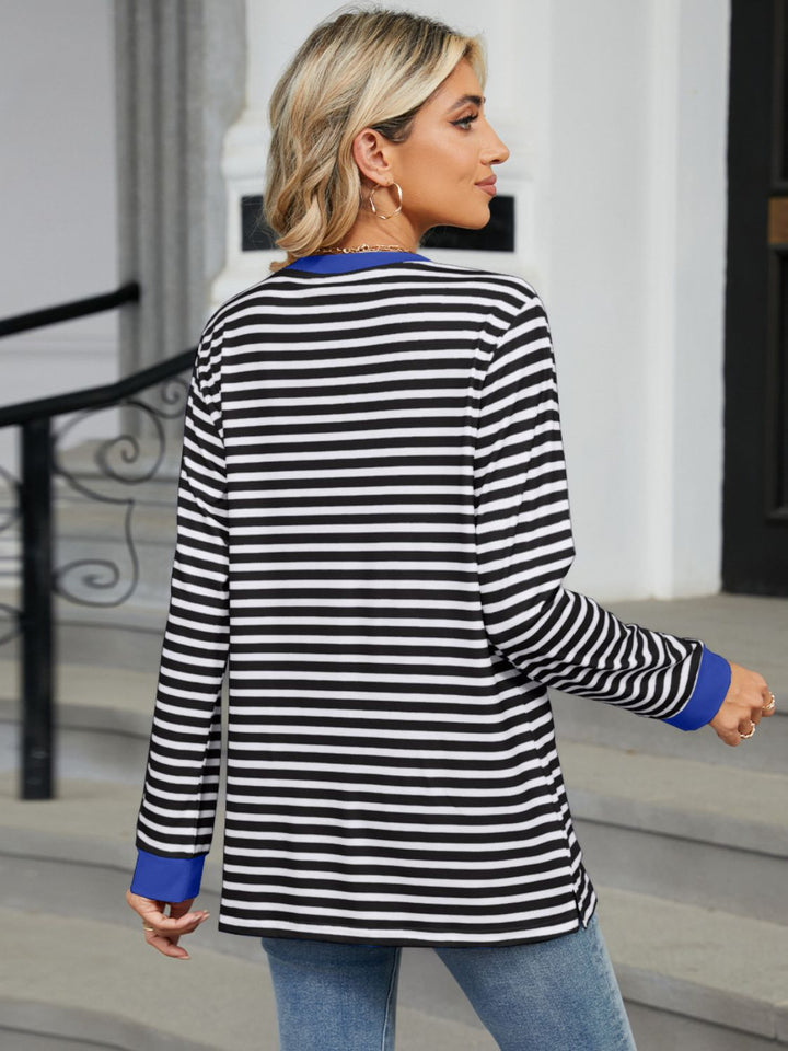 Stilla | Stribet Rund Hals Langærmet T-shirt