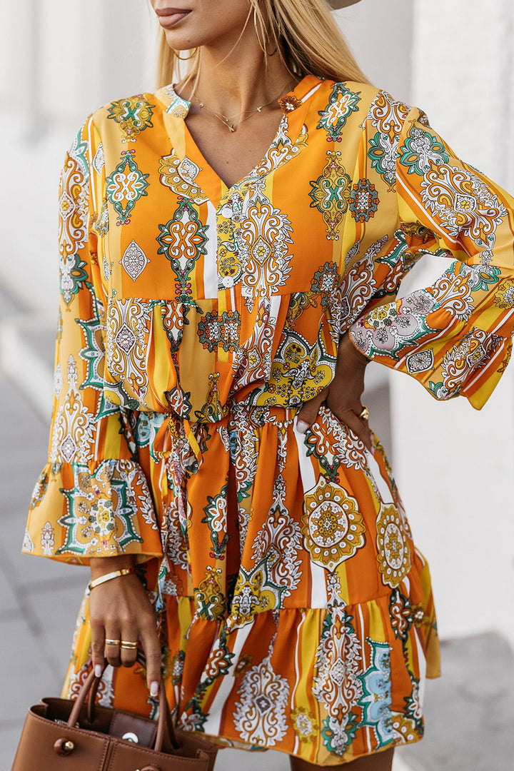 Stilla | Notched Neck Flounce Sleeve Dress