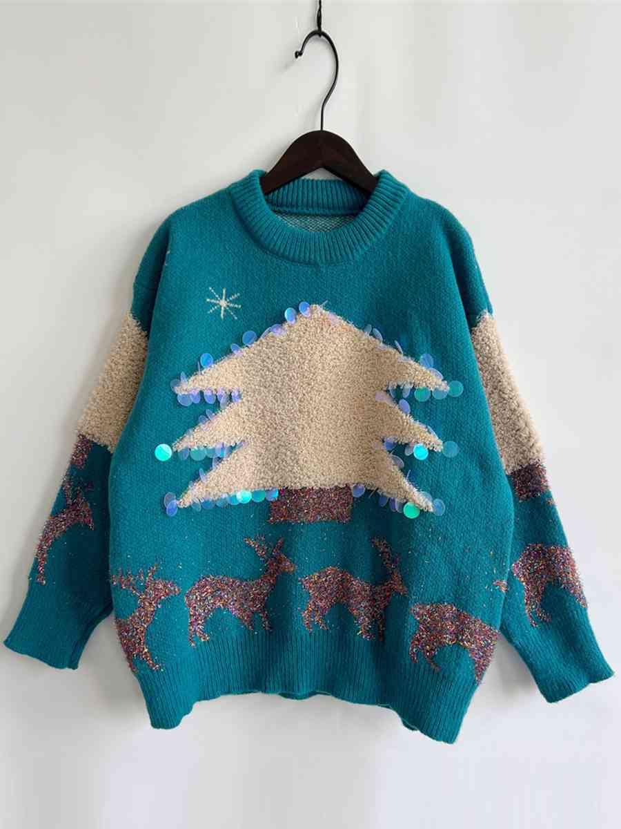 Stilla | Juletræ & Rensdyr Rund Hals Sweater