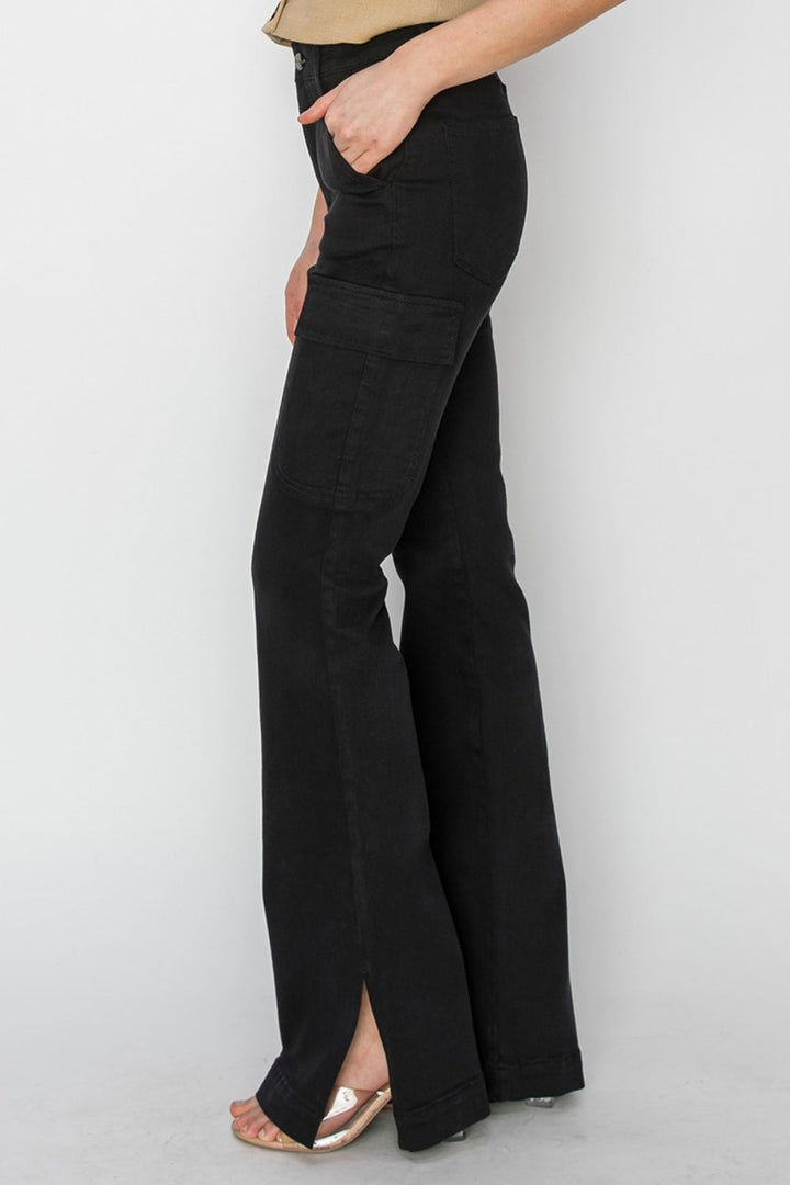 Stilla | Full Size High Rise Side Slit Cargo Bootcut Jeans