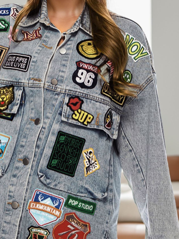Stilla | Patch Knap-op Langærmet Denim Jakke