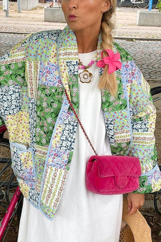 Stilla | Flere patchwork-tryk med lommer Afslappet bomuldsjakke
