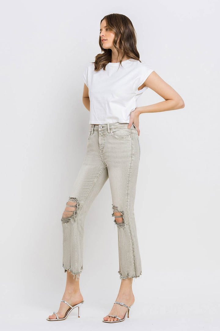 Stilla | Distressed Raw Hem Cropped Flare Jeans