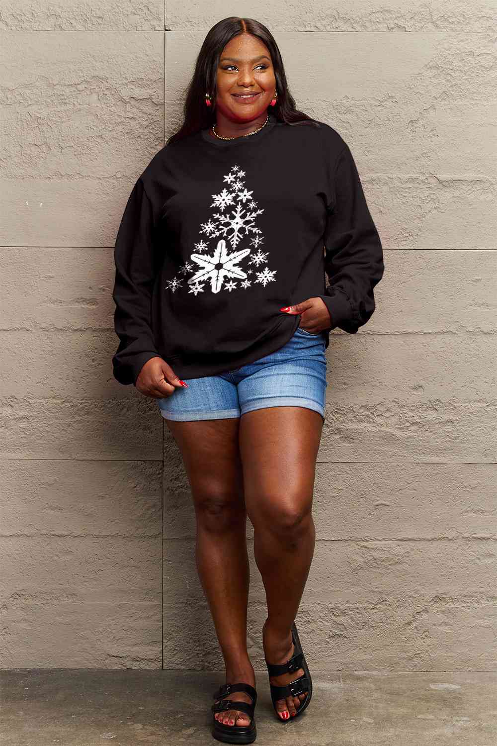 Stilla | Love Fuldt Størrelse Snefnug Juletræ Grafisk Sweatshirt