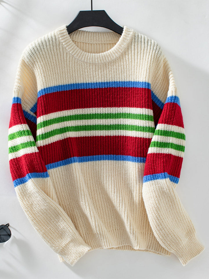 Stilla | Pullover med lange ærmer og kontrasterende striber og rund halsudskæring