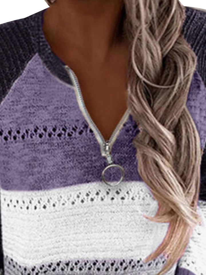 Stilla | Størrelse Farveblok Halv Lynlås Sweater