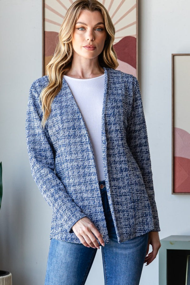 Stilla | Full Size Houndstooth Tweed Åben Front Blazer