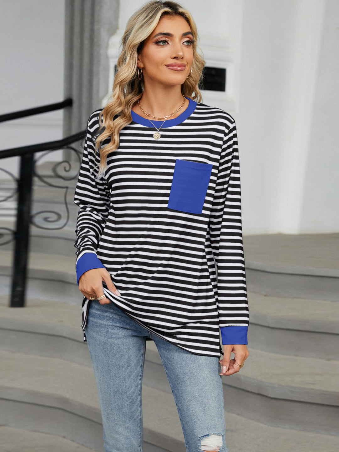 Stilla | Stribet Rund Hals Langærmet T-shirt