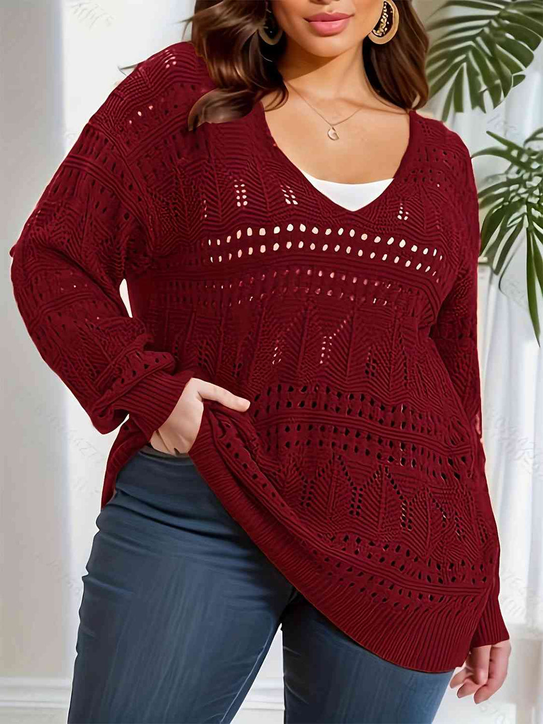Stilla | Størrelse Åbenarbejdet Udsnit Langærmet Sweater
