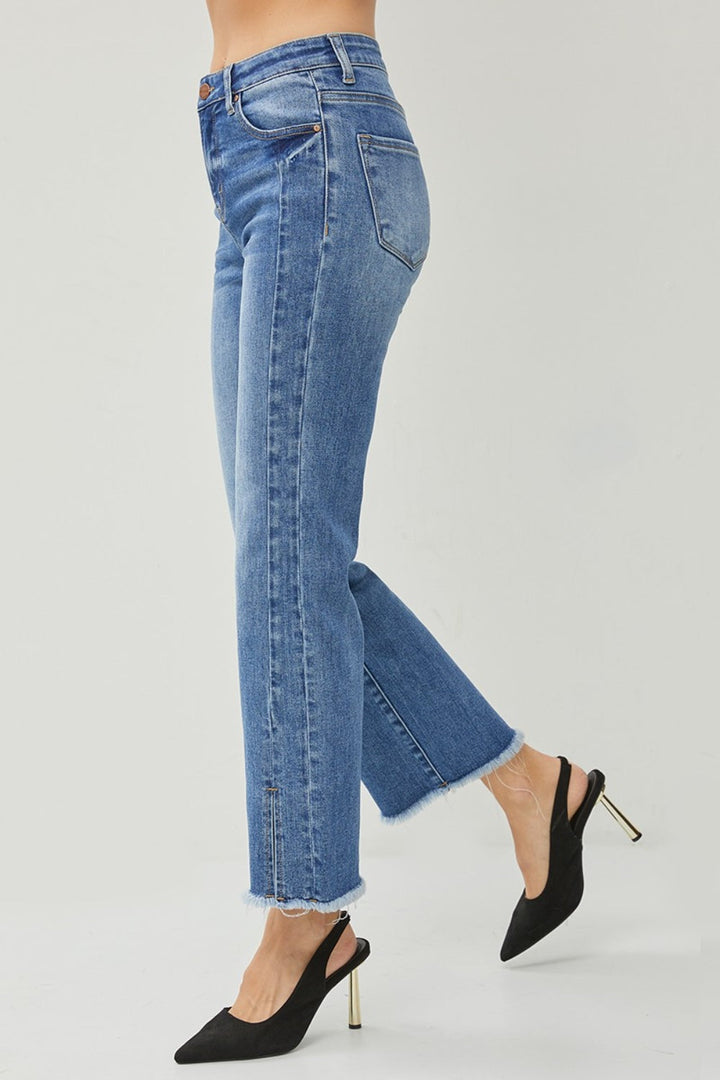 Stilla | Høj Talje Rå Kant Split Lige Jeans