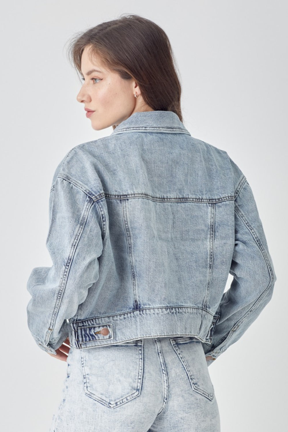 Stilla | Full Size Knap-Ned Cropped Denim Jakke