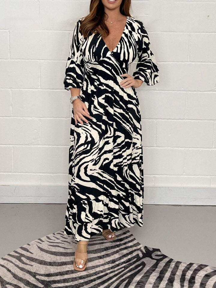 Stilla | Prinetet Flounce Sleeve Maxi Kjole