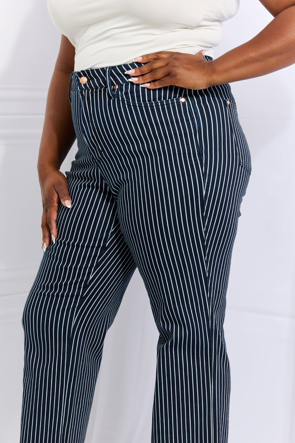 Stilla | Blå Cassidy Fuld Størrelse Højalttids Tummy Control Stribet Lige Jeans