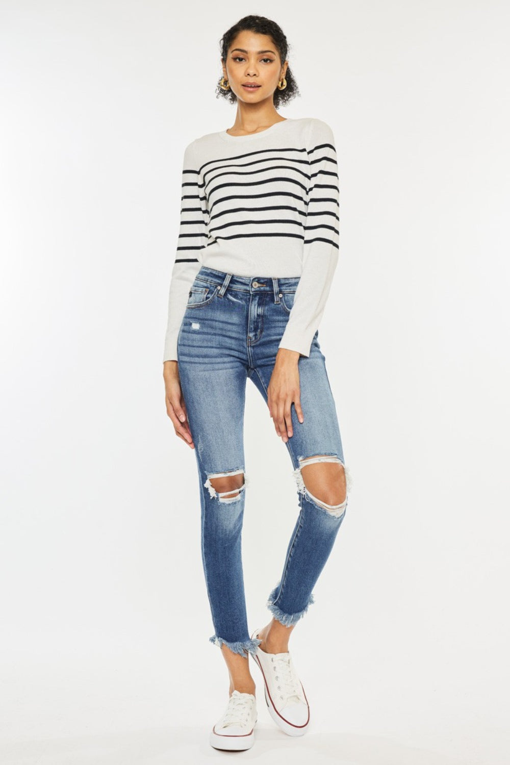 Stilla | Høj Talje Distressed Raw Hem Ankel Skinny Jeans