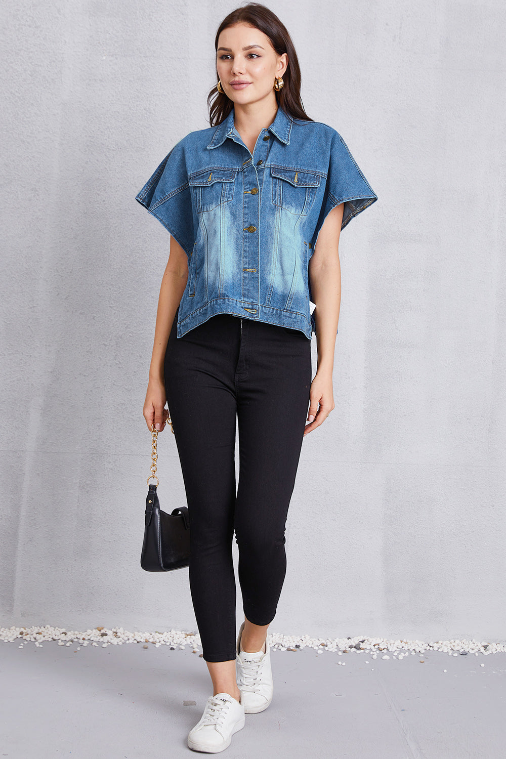 Stilla | Knap-op Kortærmet Denim Top