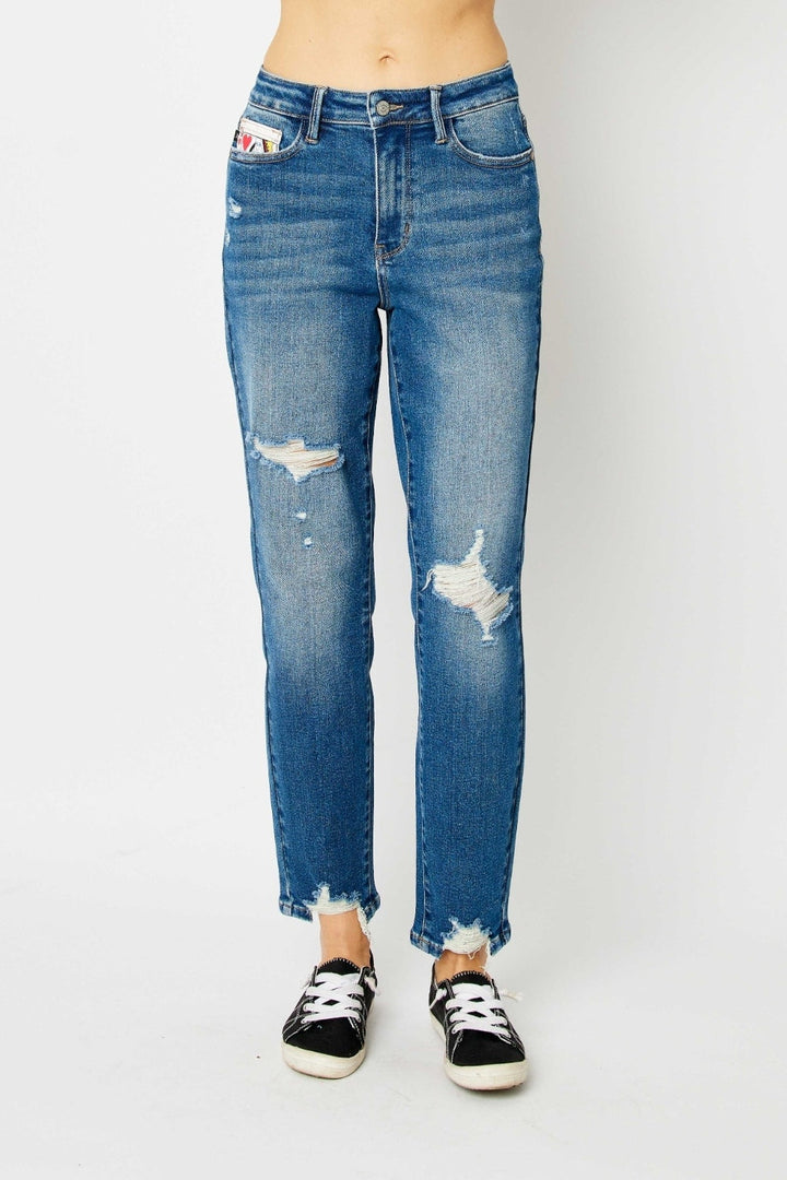 Stilla | Blue Full Size Queen Of Hearts Møntlomme BF Jeans