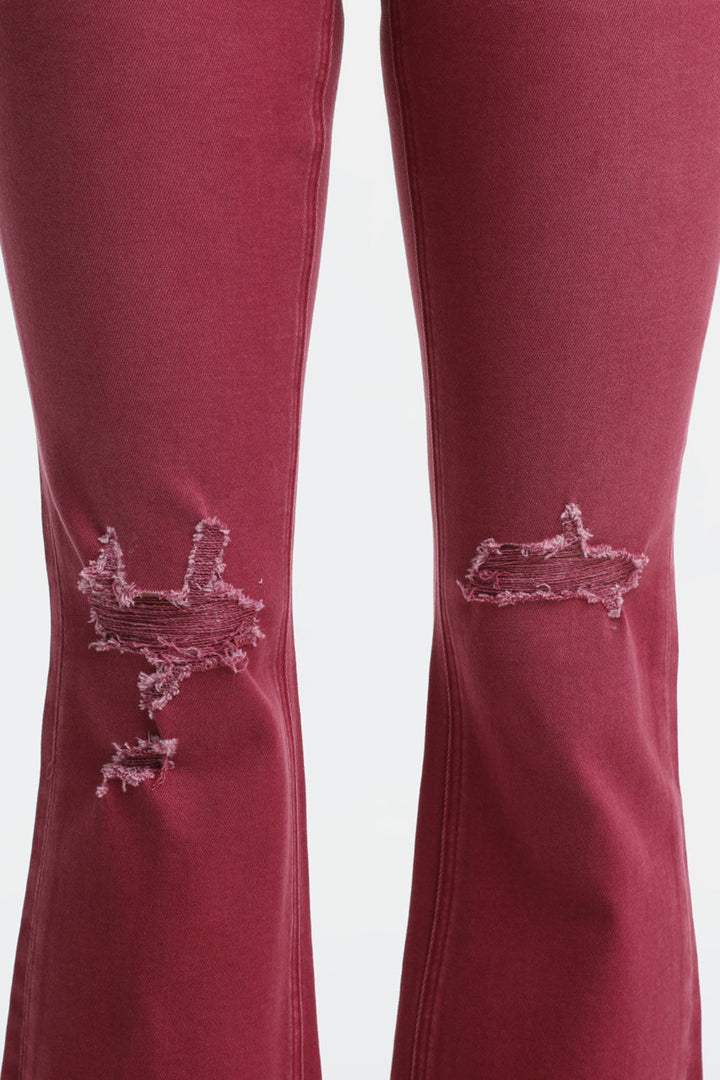 Stilla | Full Size Høj Talje Distressed Raw Hem Flare Jeans