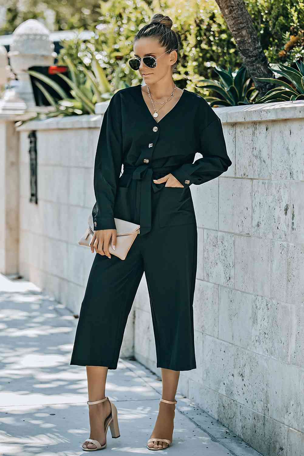 Stilla | Knapfront Cropped Jumpsuit
