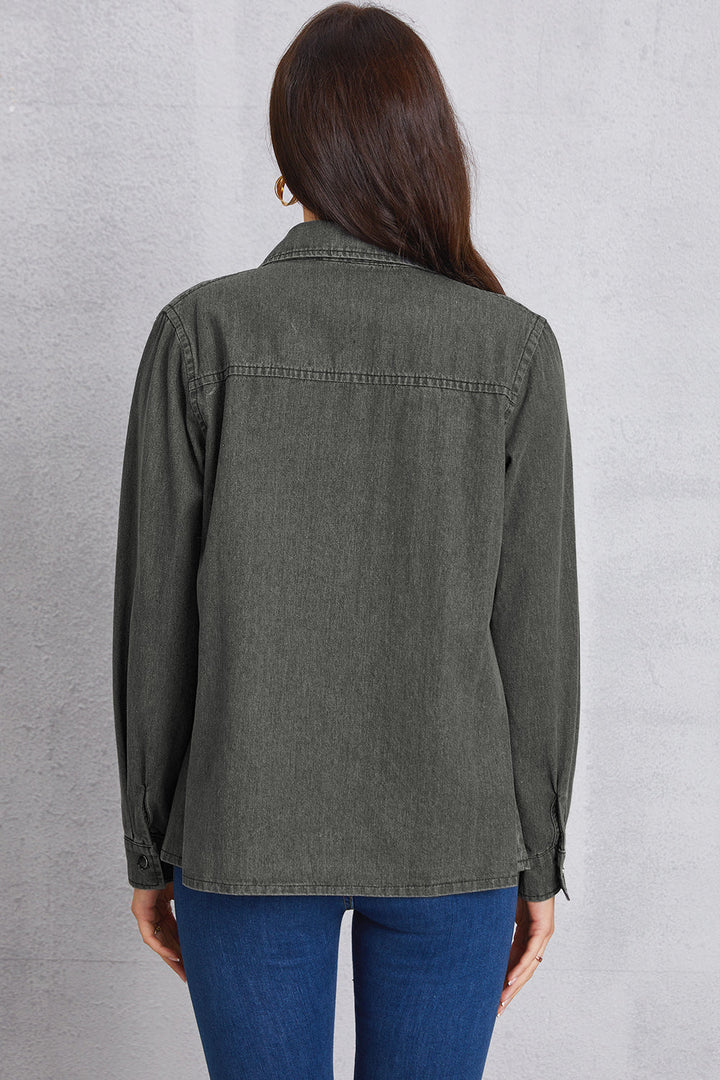 Stilla | Hals Knap Op Denim Top