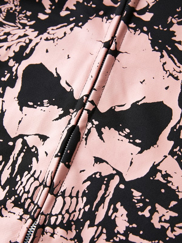 Stilla | Vintage Dødningehovedprint Oversized Hoodie med Lynlås