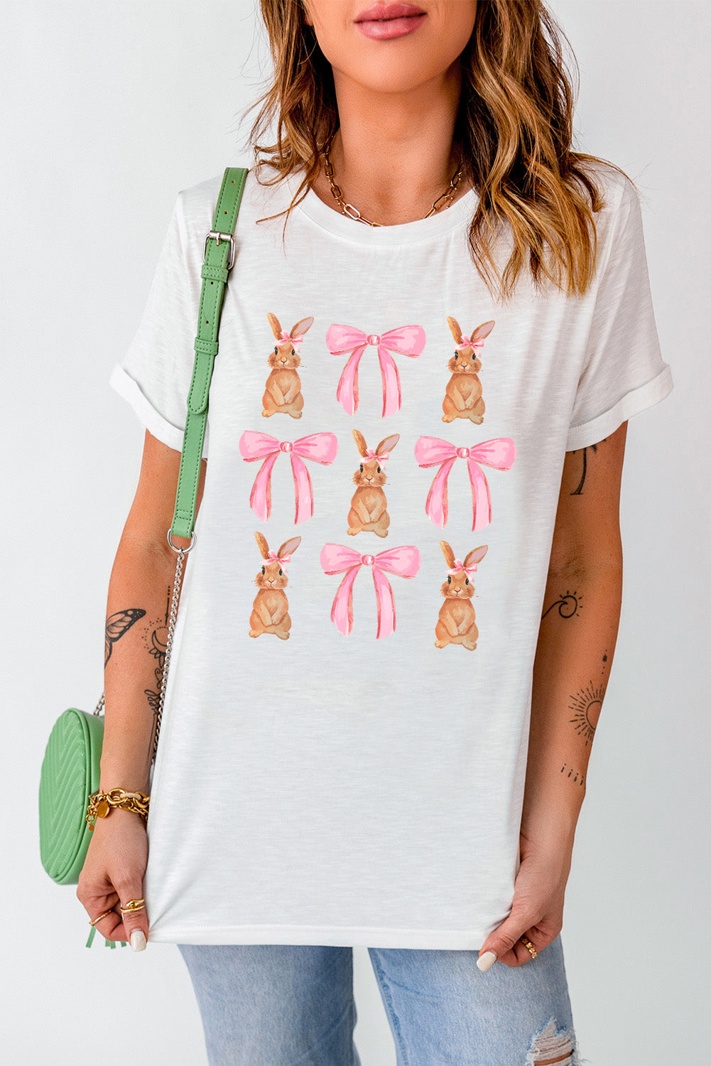 Stilla | Sløjfe Rund Hals Kort Ærme T-Shirt