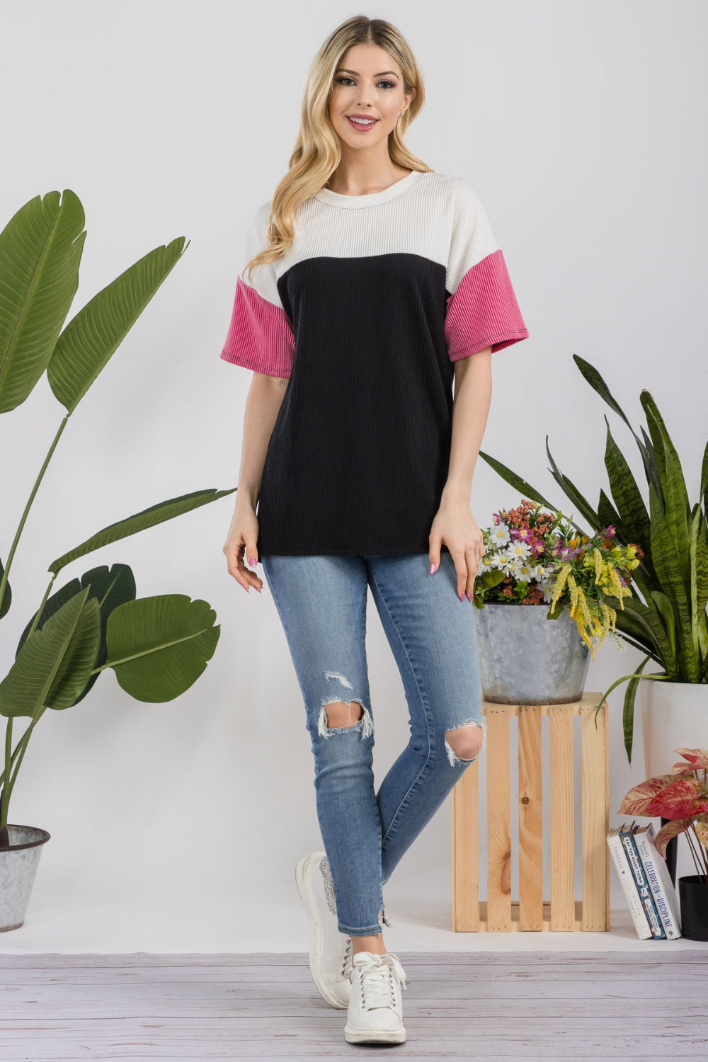 Stilla | Full Size Ribbed Color Block T-Shirt