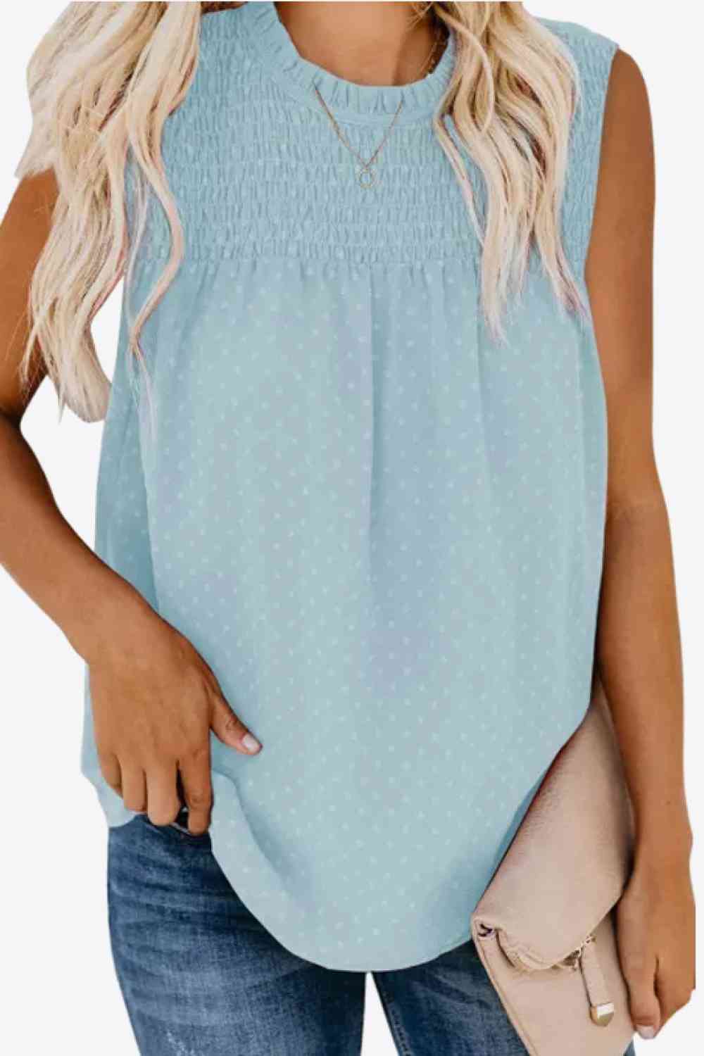 Stilla | Smocked Tie Back Frill Trim Tank
