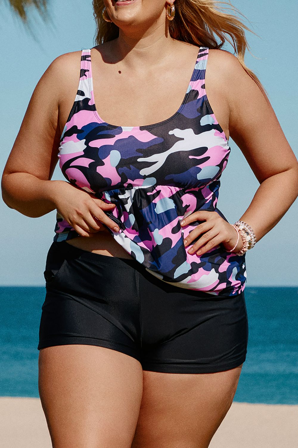 Stilla | Størrelse Camouflage Peplum To-delt Tankini Sæt