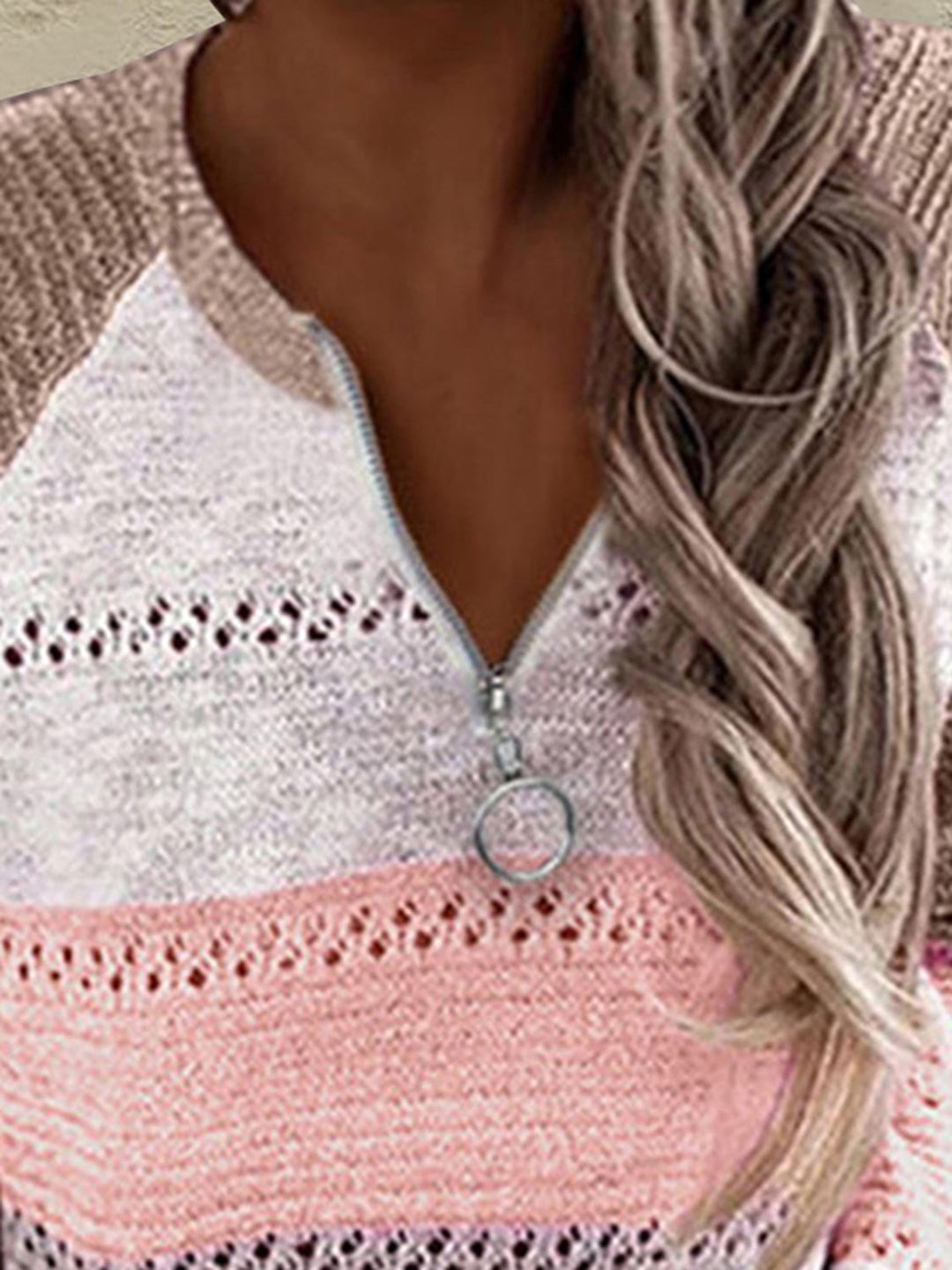 Stilla | Størrelse Farveblok Halv Lynlås Sweater