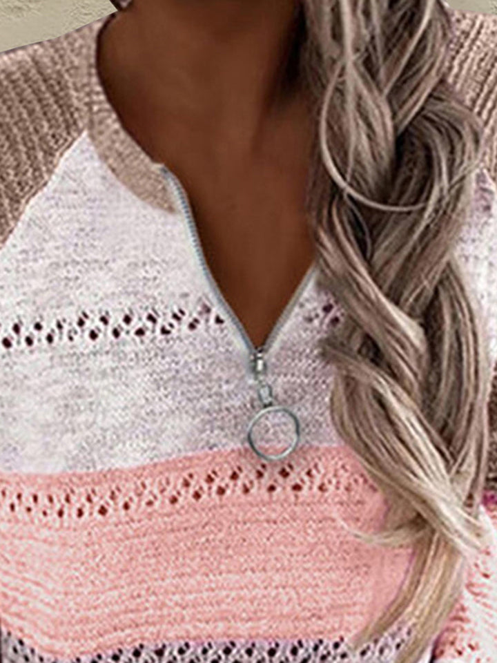 Stilla | Størrelse Farveblok Halv Lynlås Sweater