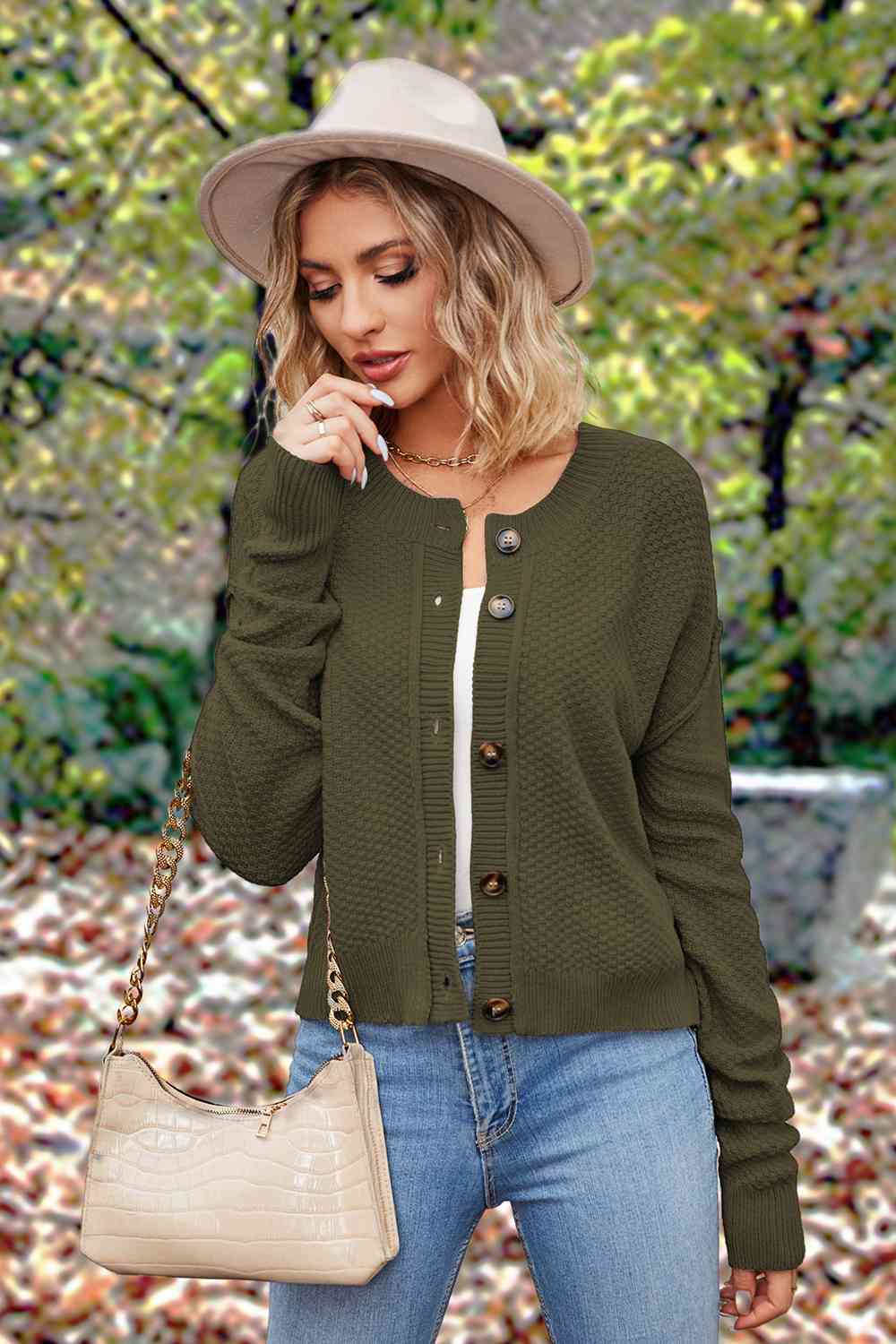 Stilla | Op Rund Hals Drop Skulder Cardigan