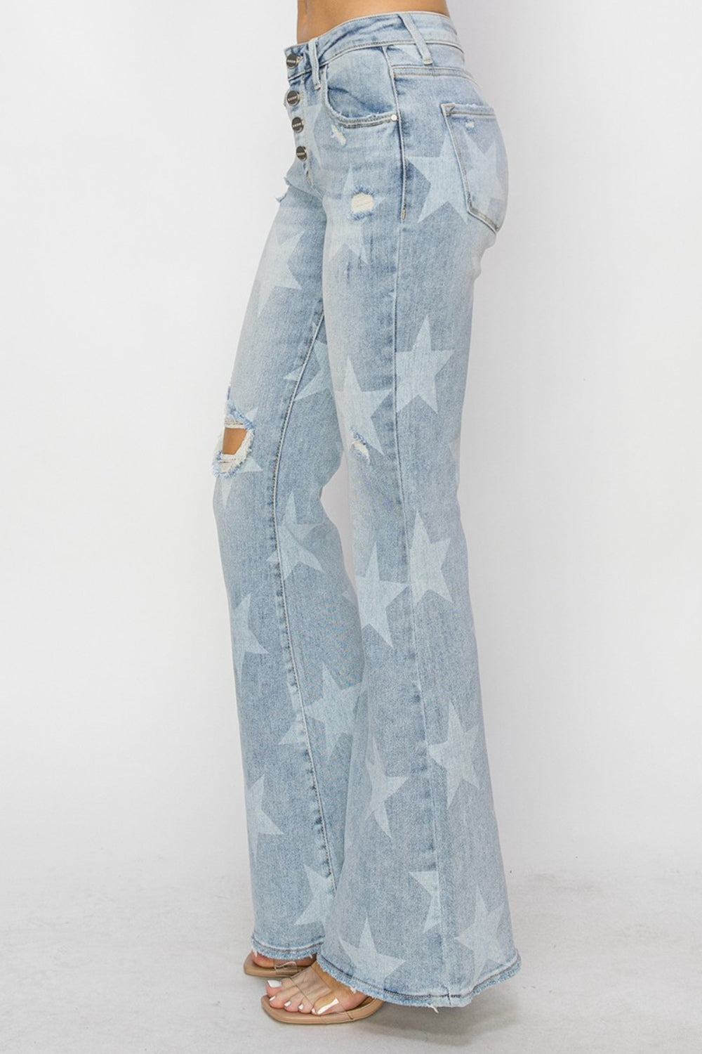 Stilla | Medium Høj Knap Lukning Start Print Flare Jeans